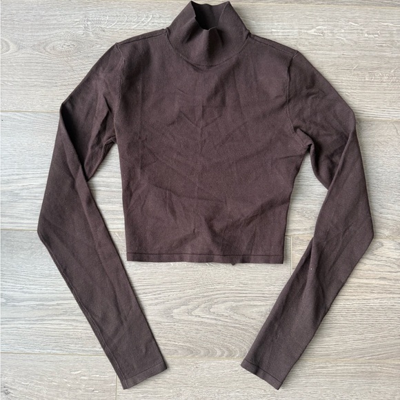 Aritzia Sunday Best Brown Mock Neck Open Back Sweater - Picture 2 of 4